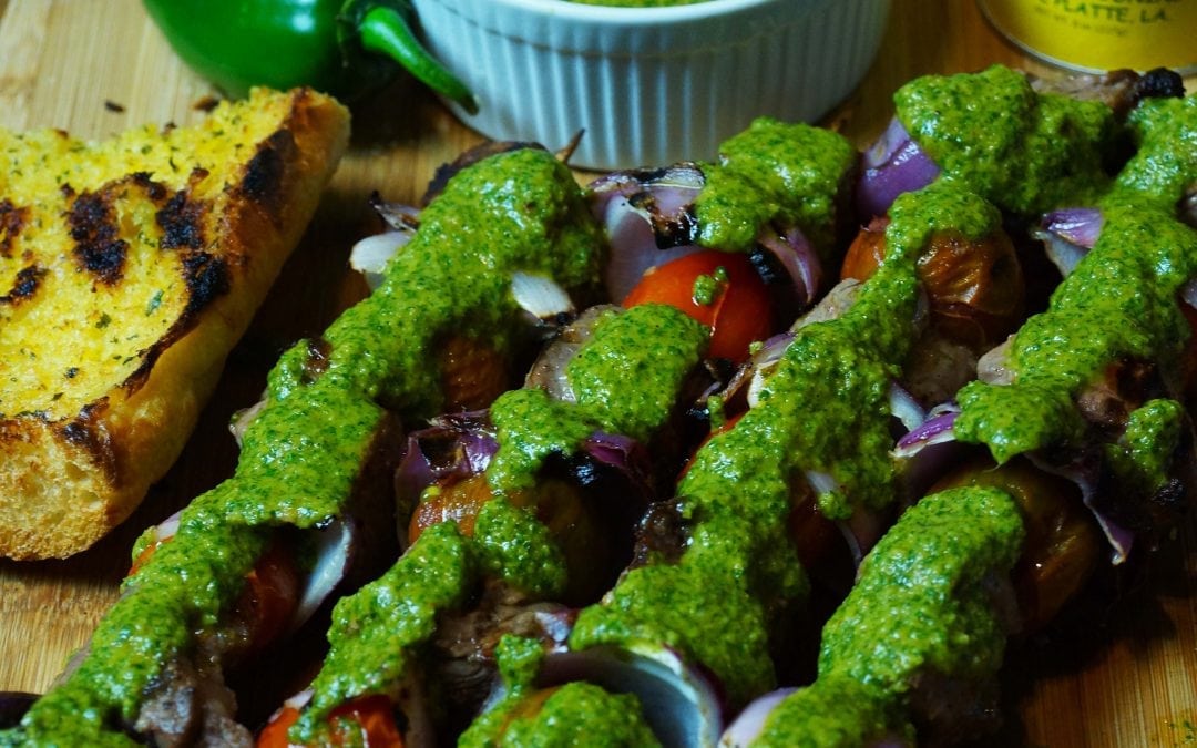 Garlic & Lime Beef Kabobs With A Smokey Chimichurri Sauce