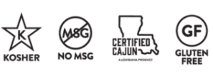 Kosher, No MSG, Certified Cajun and Gluten Free Icons